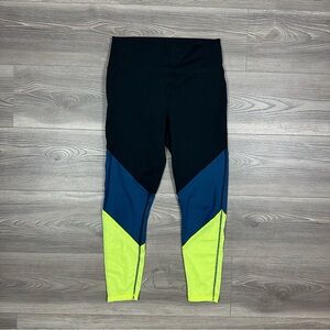 Fabletics PowerHold Leggings Medium Neon Colorblock Black Cropped Activewear